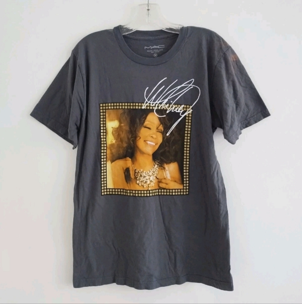 RARE Whitney Houston x MAC Gray Concert T-shirt Tee Top